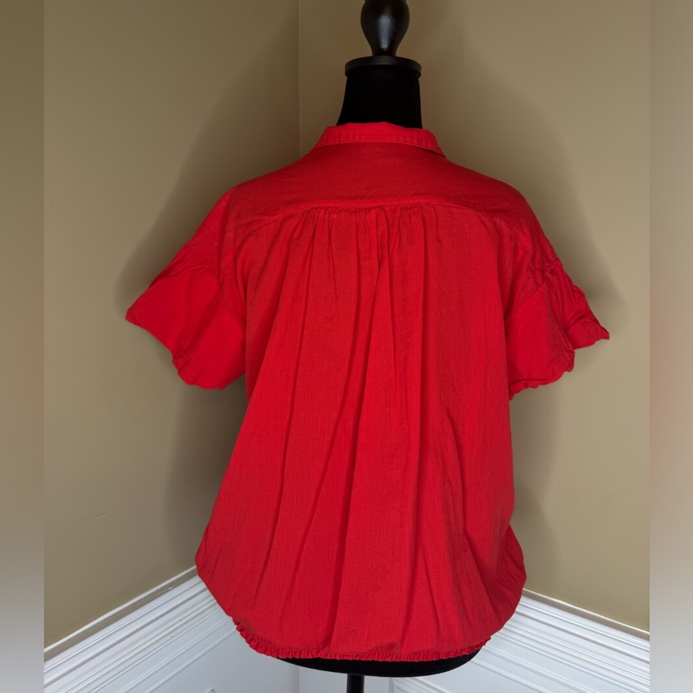 JW Style Women’s Red Pintuck Blouse with elastic on bottom - Picture 5 of 6